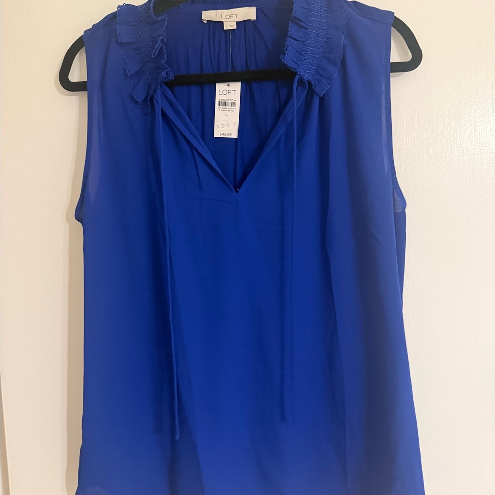 LOFT Royal Blue Ruffled Collar Blouse